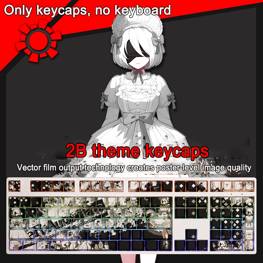 108 Keys/set Keycaps NieR:Automata Keycaps A2 2B PBT Dye Sub Backlit Keycaps Cartoon Anime Gaming Key Caps For ANSI 87 104 108