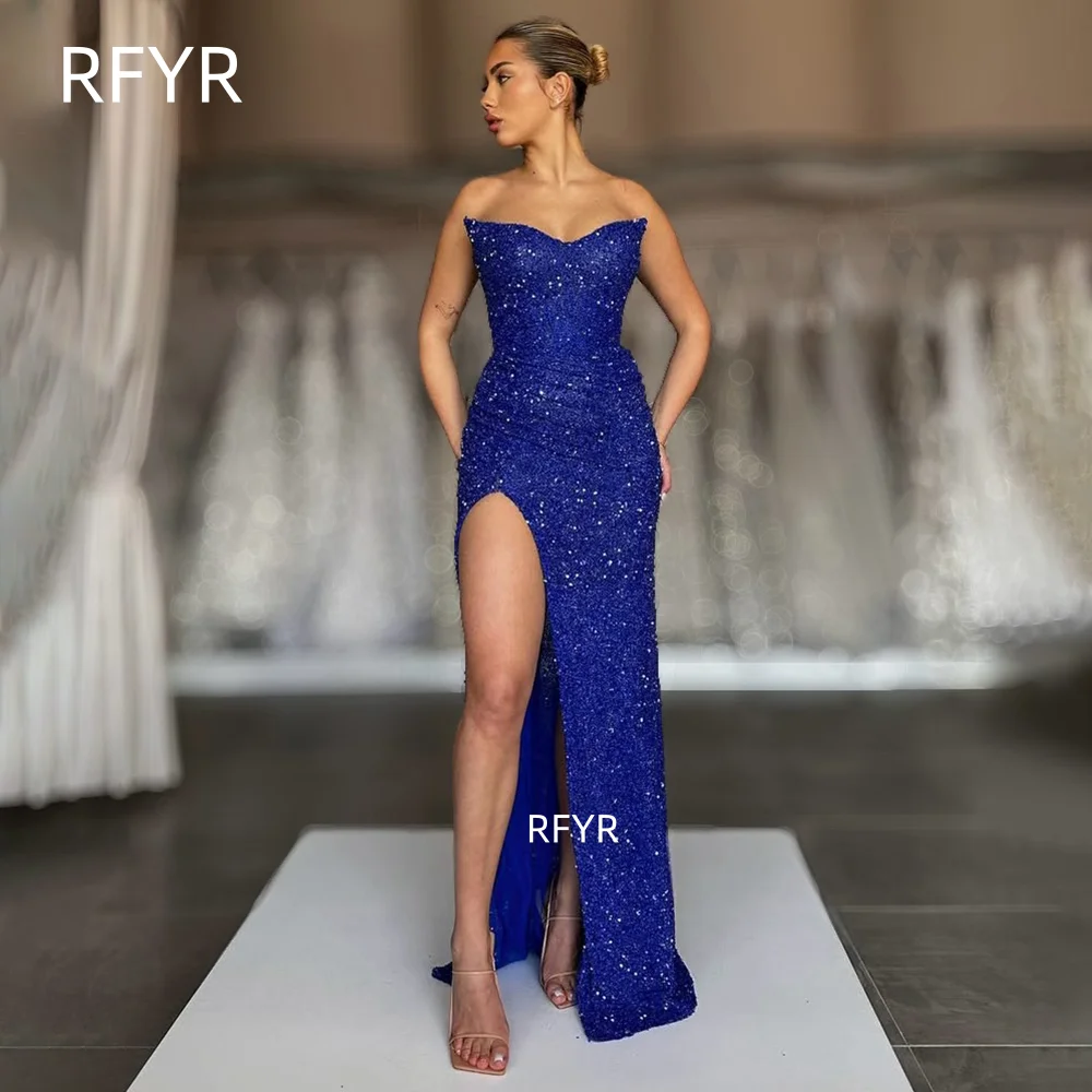 

RFYR Sweetheart Evening Dress Mermaid Prom Dress Sexy High Slit Party Dress with Sequins فساتين مناسبة Customized