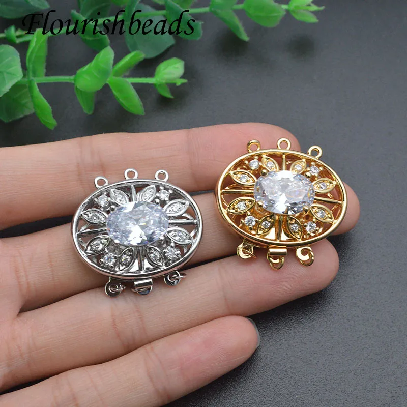 

Unique Design Gold Plated CZ Paved Multi Loop Big Size Hollow Flower Oval Press Clasp Connector for DIY Women Jewelry Making