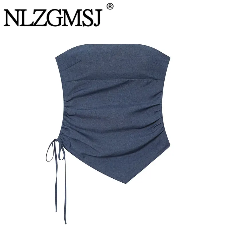NLZGMSJ 2026 Sommer Sexy Cami Gerafftes Schnür-Tube-Top Damen Mode Trägerloses Streetwear-Oberteil Party-Top für den Urlaub