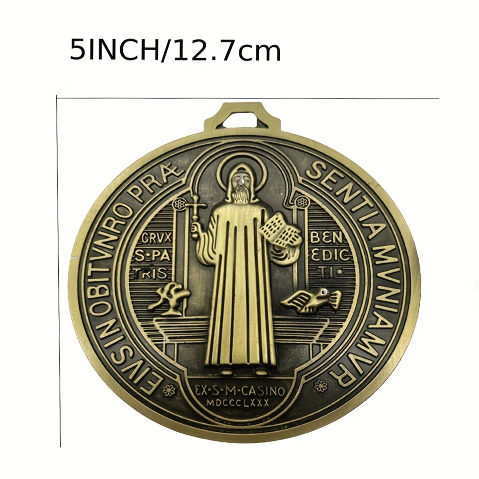 EXTRA LARGE 5 INCH ST BENEDICT CROSS MEDAL VINTAGE BRASS TONE FINISH FOR WALL OR DESK DISPLAY/MEDALLA DE SAN BENITO