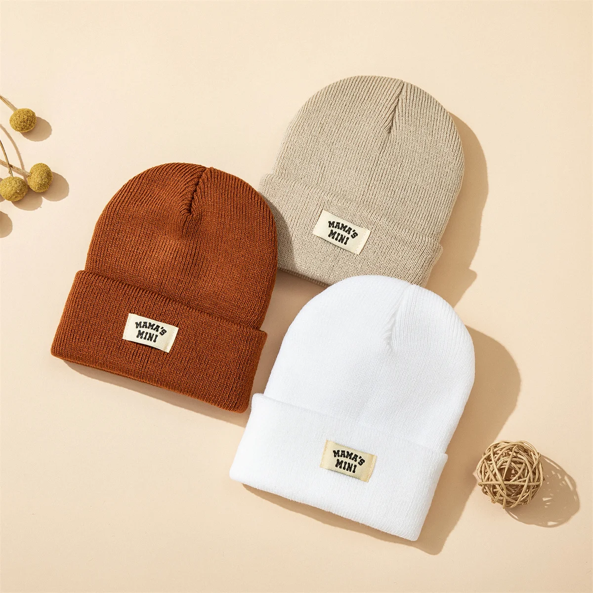 3pcs/set Hot sales Autumn and Winter Warm 0-24 Month Kids Cap With Letter Boy Girls Soft Knitted Hat Children Head Accessories