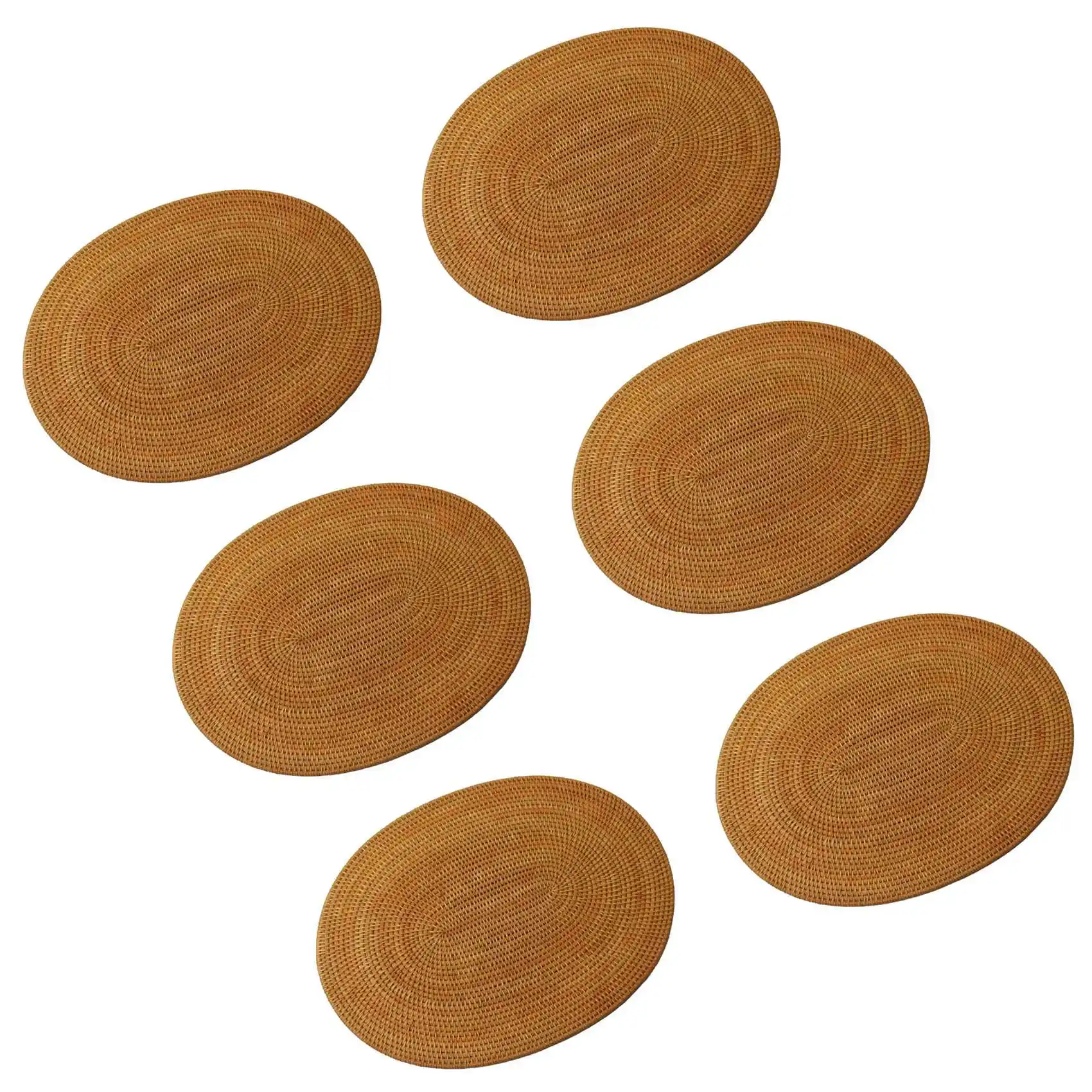 ABZC-6X Rattan Woven Placemats Oval Round Table Mats Non Slip Heat Resistant Place Mat Natural Multipurpose Placemat 30X40cm