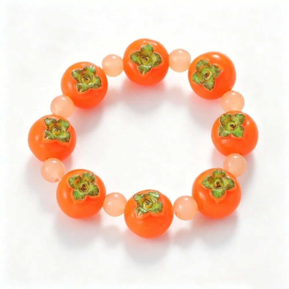 Dopamine Style 3D Resin Bead Bracelet Colorful Retro Style Fruit Hand Chain Cute Elastic Stackable Bracelet Bridal Shower