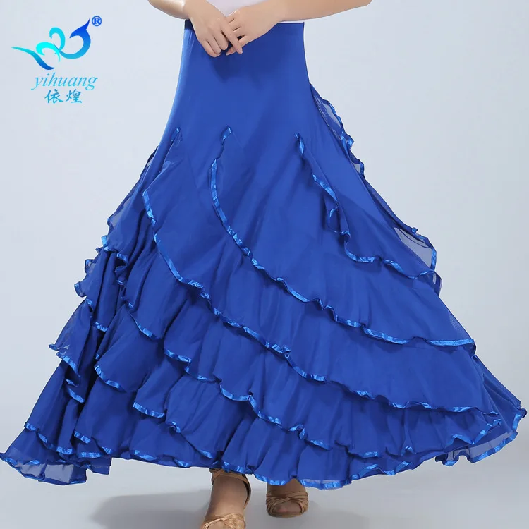

1pcs/lot woman fashion long waltz dance skirt large hem ballroom dancing solid skirt