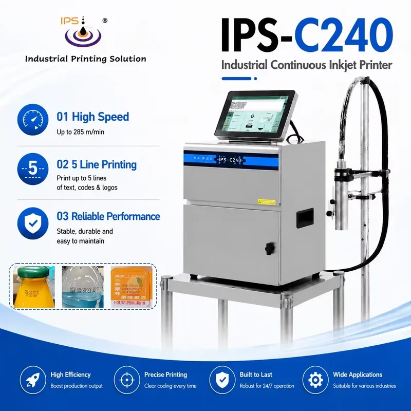 HCY IPS-C240 Industrial Low Cost Continuous Cij Inkjet Printer for Glass Bottle Coding