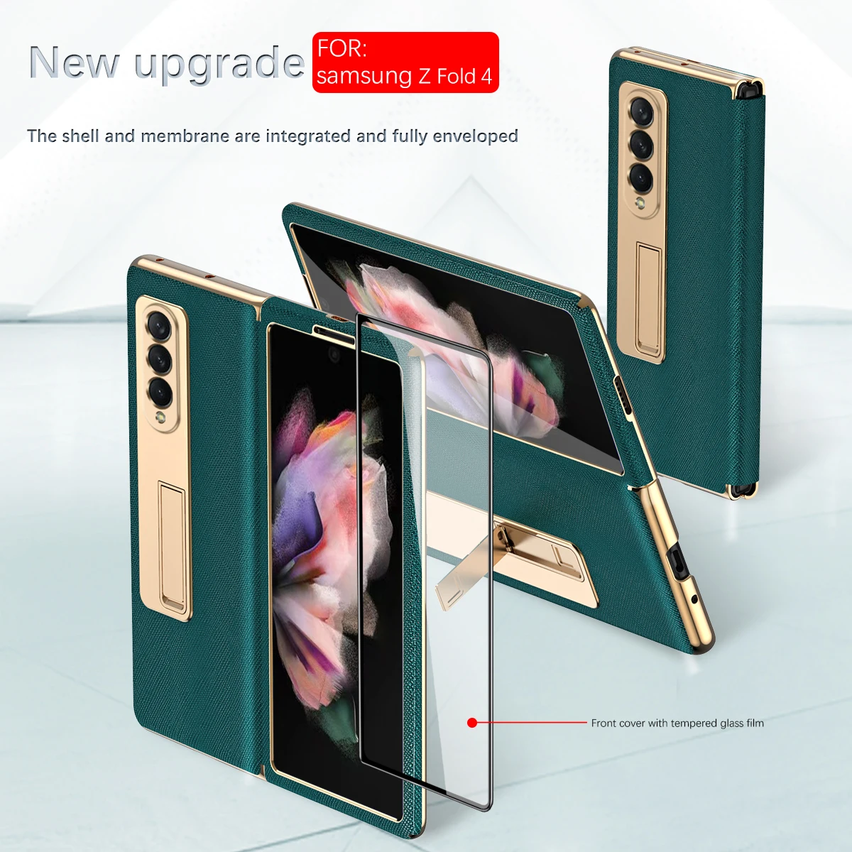 For Samsung Galaxy Z Fold 4 Case Luxury Leather Case with Tempered Glass Screen Protector Stand Full Cover For Z Fold 4 Cover