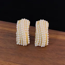 Fashion Trend Unique Design Elegant Exquisite Light Luxury Geometric Pearl Earrings Female Jewelry Party Premium Gift Wholesale