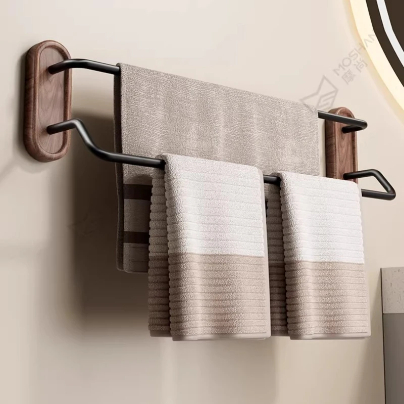 30cm-60cm Walnut Wood Bathroom Accessories Towel Racks Aluminum Bathroom Towel Holder Wall Hanging Multi Pole Triple Towel Bar