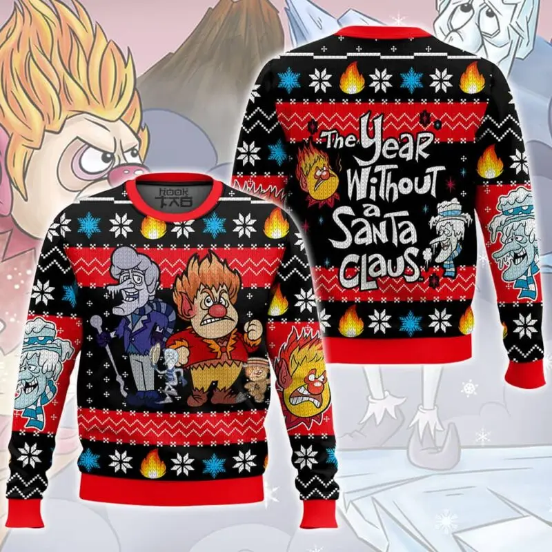 

Christmas Ugly Sweater Heat Miser Snow Miser Snowflakes Christmas Tree Creative Funny Personality Holiday Atmosphere Comfortable