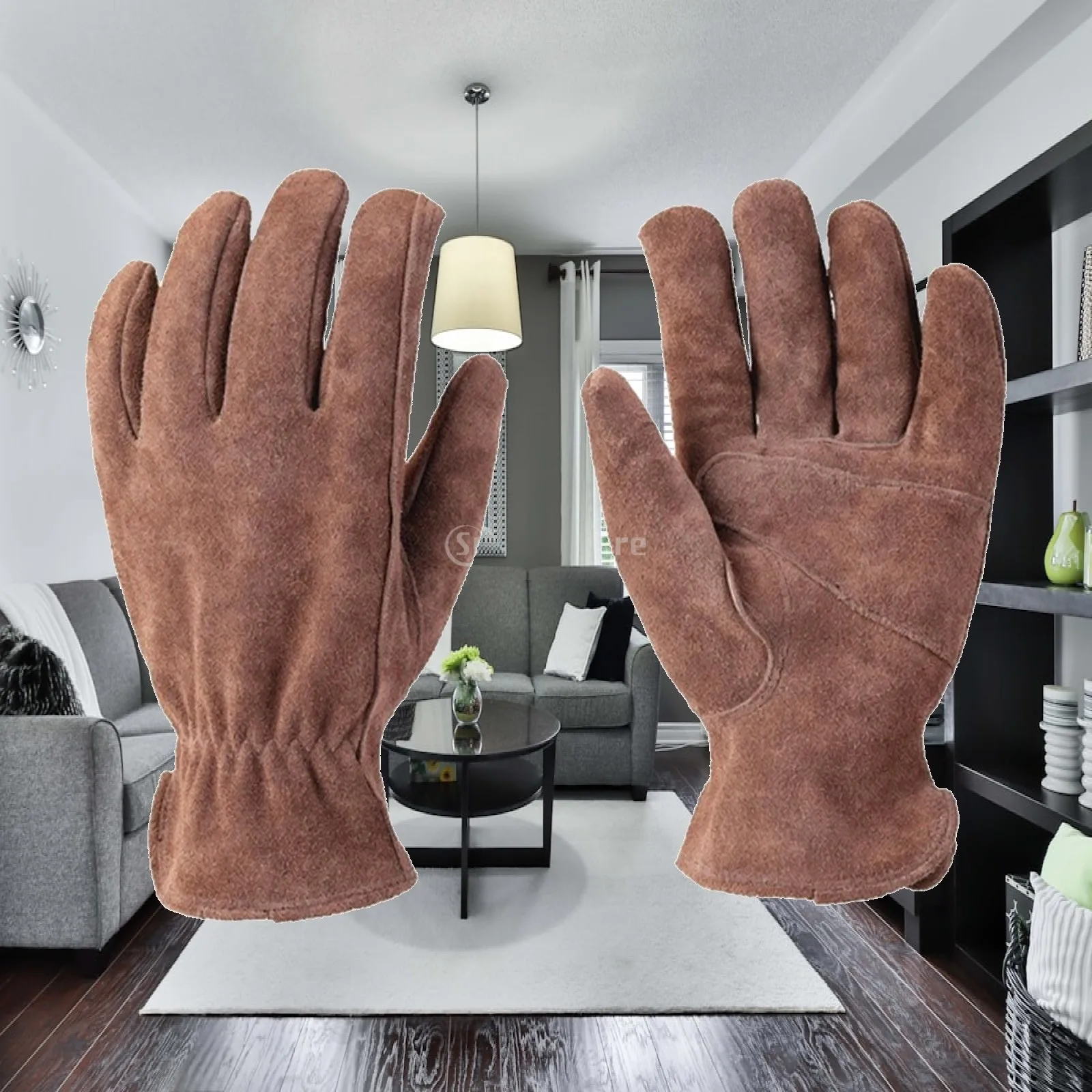 Men Cowhide Split Leather Work Gloves Reinforced Palm Full Finger Safety Gloves for Construction Manual Tasks