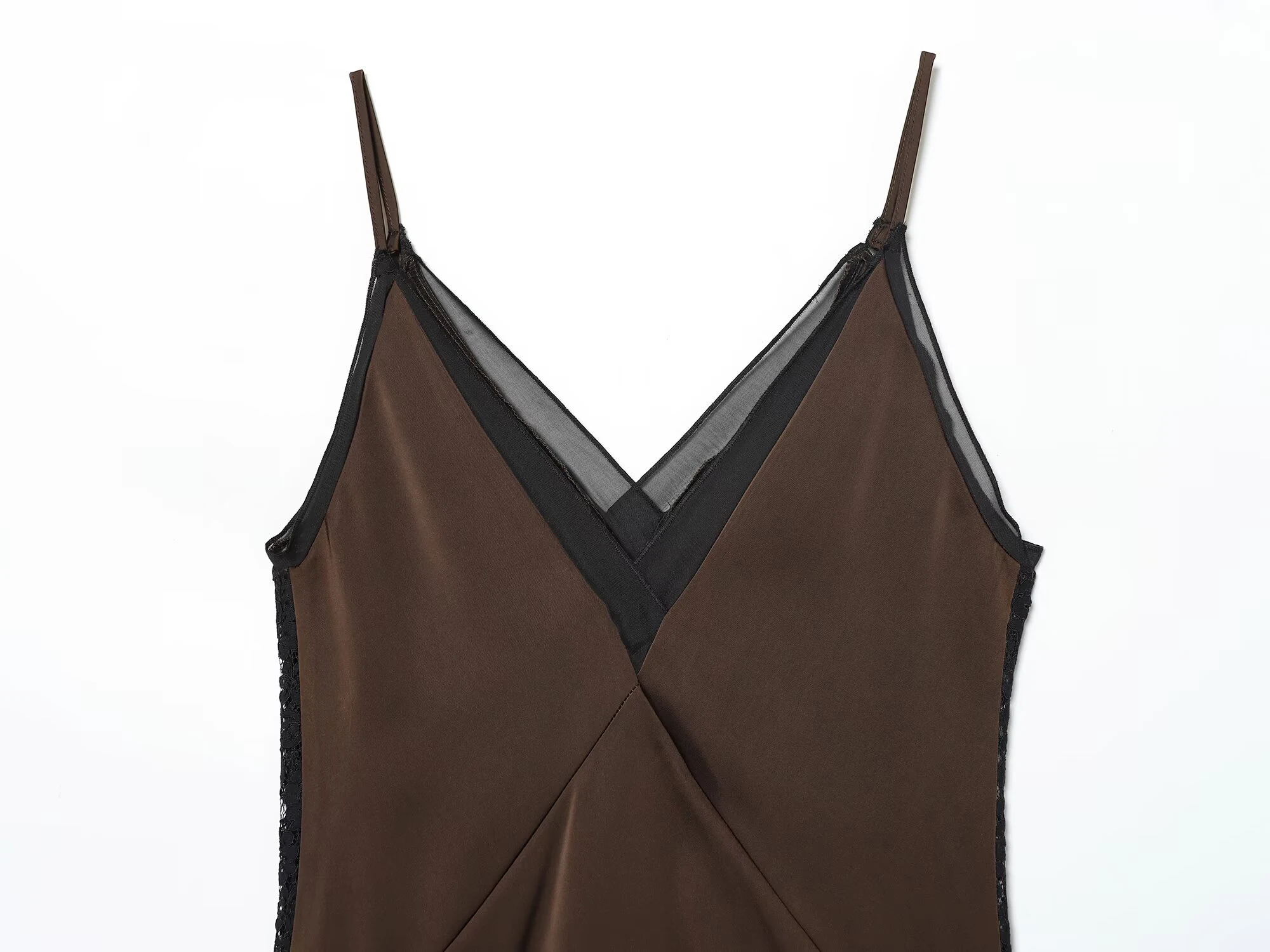 ZERAINS 2025, neues Winterprodukt, französisches, sexy, asymmetrisches Midikleid aus Satin mit Spitze und Riemen