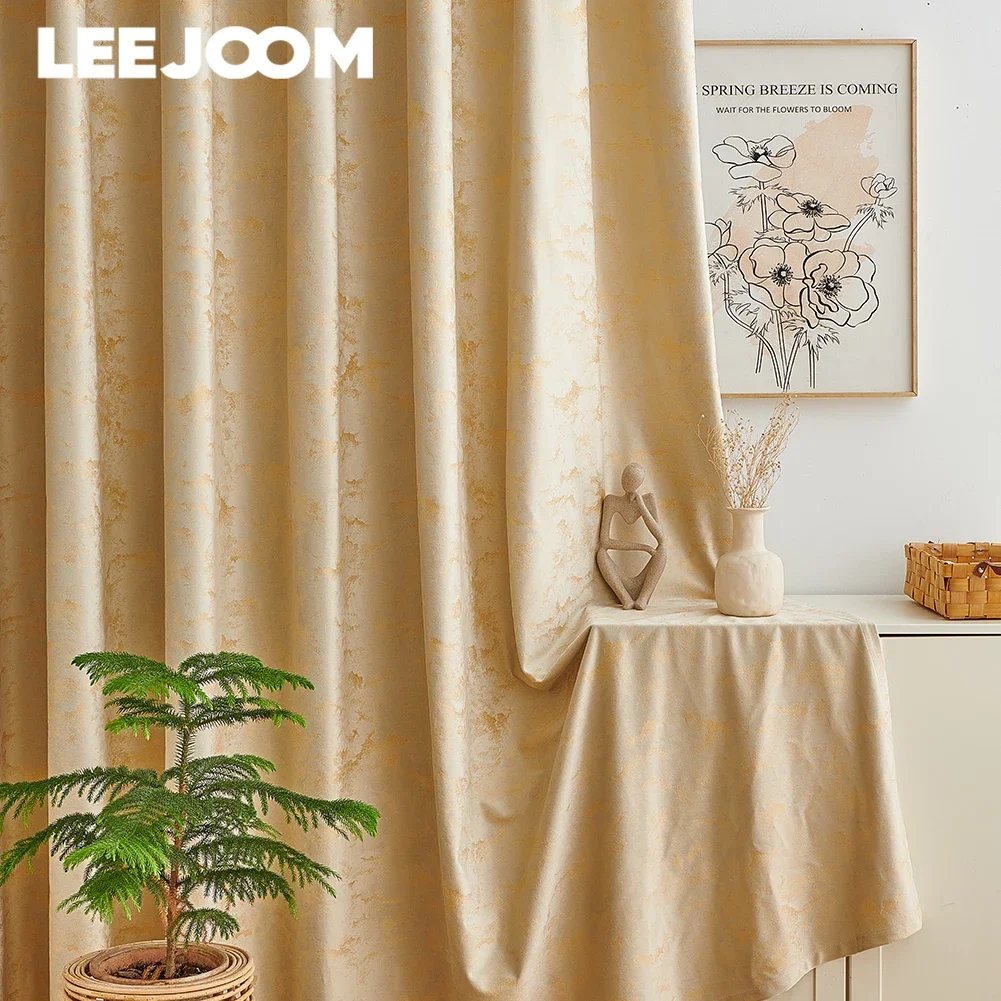 LEEJOOM Luxury Style Blackout Hot Stamping Velvet Curtain High Shading Drapes in Living Room Home Textile Decor 1PC