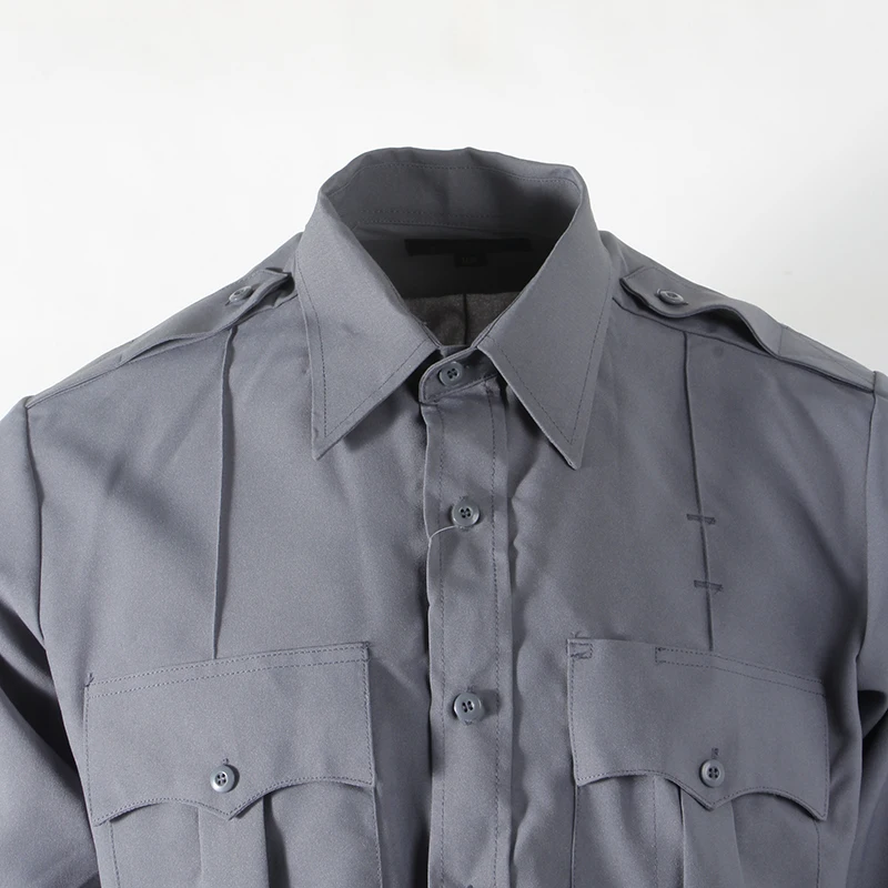 Summer Men's Loose Fit Long Sleeve Work Shirt Double Pocket American Casual Uniform Polyester Youth Daily Wear Regular Length
