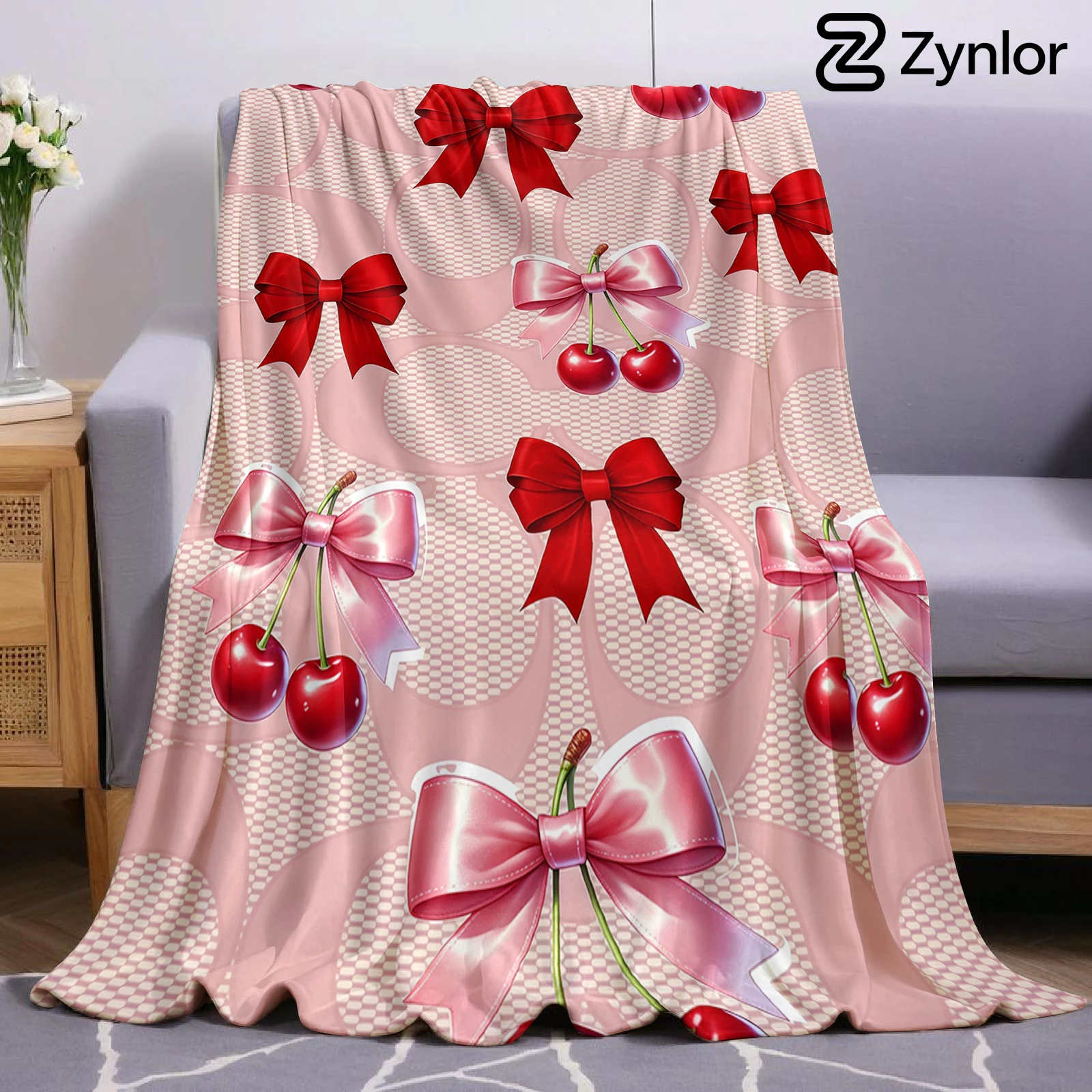 Cherry & Bow Monogram Lightweight Microfiber Soft Christmas Fleece Blanket Warm Cozy Throw for Bed Sofa Office Travel All Season