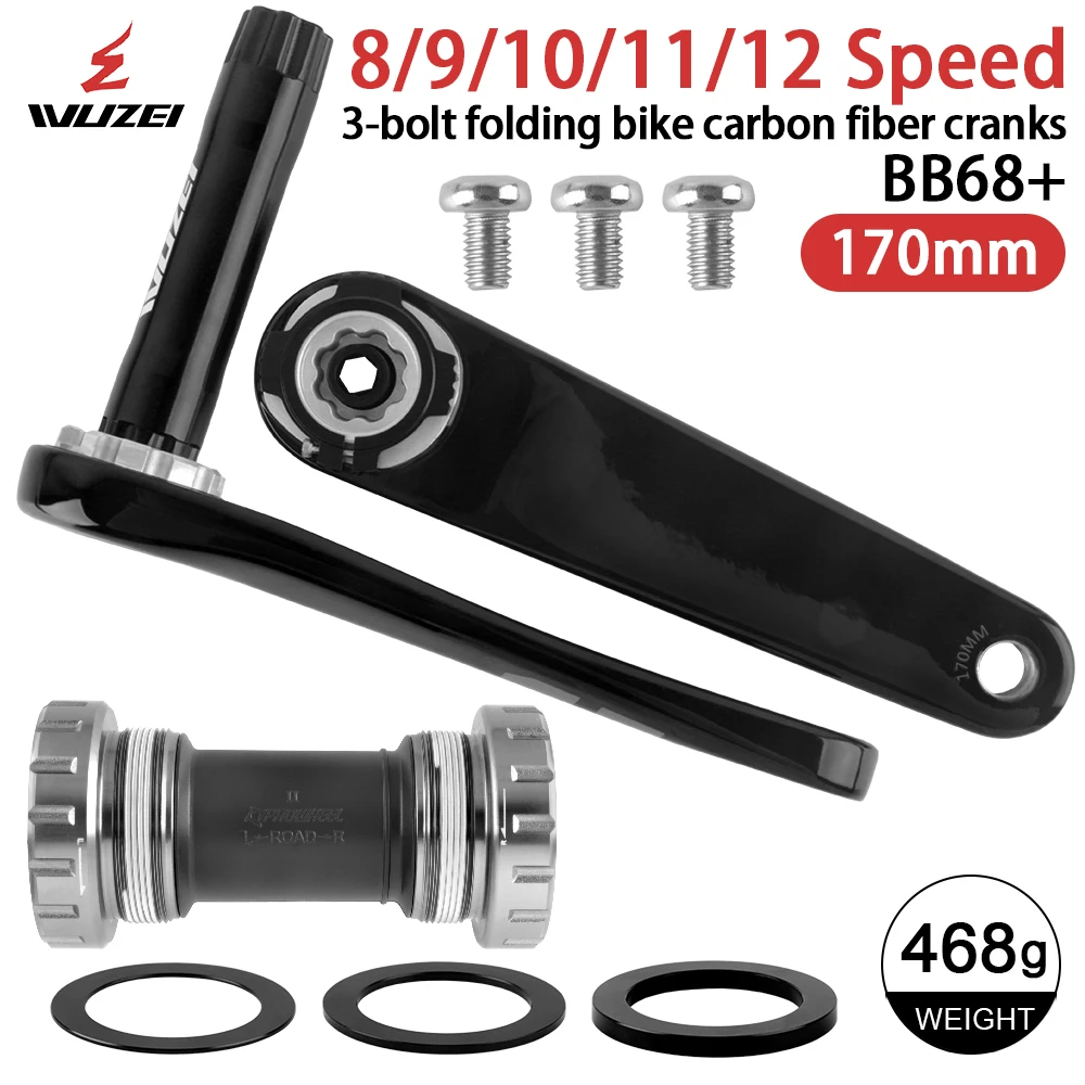 WUZEI Koolstofvezel Racefiets Crankstel 165mm 170mm 3-Bolt Direct Mount AL-7075 24mm As voor Shimano 105 R7000 Ultegra R8000
