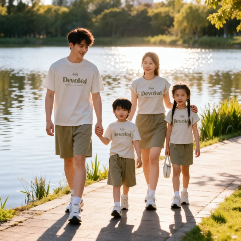 2026 Summer Family Matching Outfits Minimalist Letter Print T-Shirt & Skirt/Shorts Set Casual Daily Wear for Mom Dad Kids