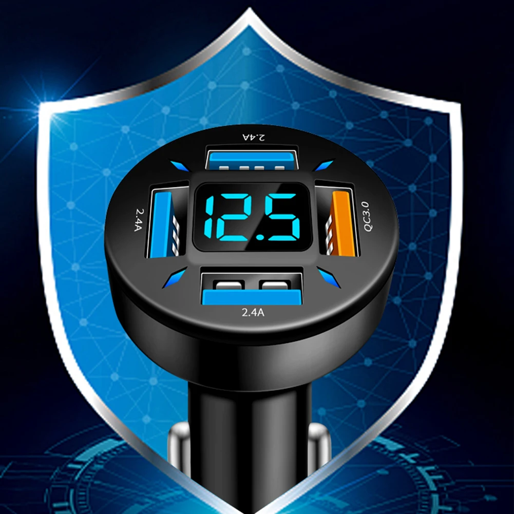 Brand New Good Quality Tire Pressure Detector Car Super Fast Voltage Monitoring 4 USB Port Aluminum Alloy Car Charger