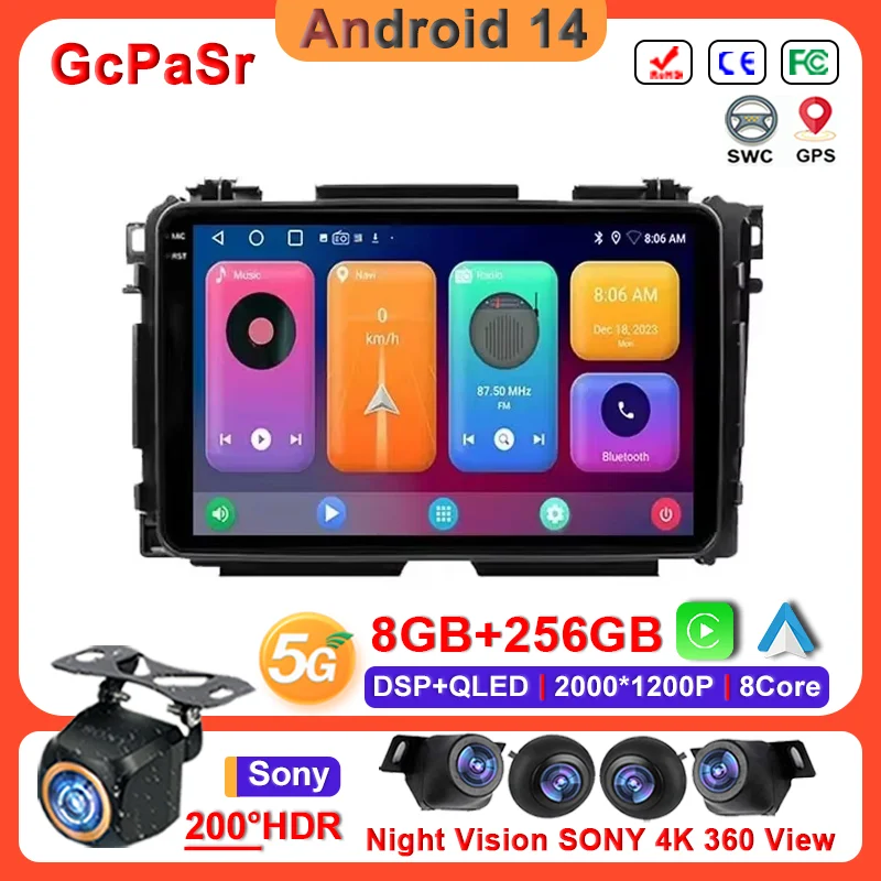 Android 14 Car Radio Multimedia Video Player For Honda Vezel HRV HR V XRV 2015 2016 2017 GPS Navigation Carplay BT No 2din DVD