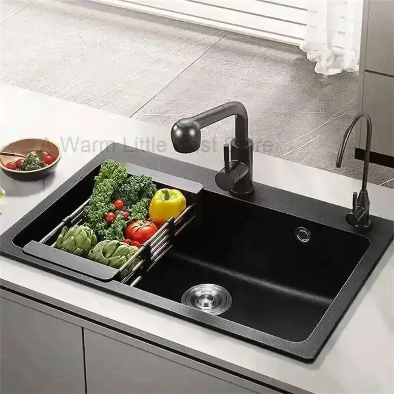 حجر الجرانيت الحديثة المطبخ الأسود بالوعة السلطانية تحسين المنزل عناصر المطبخ المنزلية المطبخ بار بالوعة مع استنزاف الملحقات