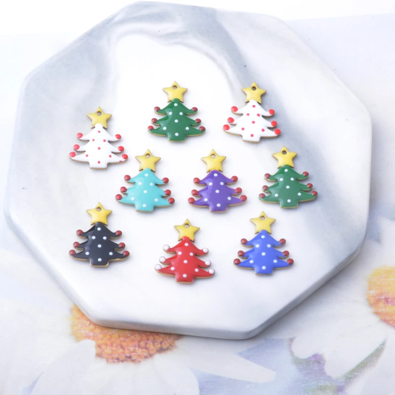 6 Stück Weihnachtsbaum-Anhänger aus emailliertem Kupfer, beidseitig mit Tropfenlackierung, bunte Anhänger für DIY-Schmuckzubehör – Detail 1