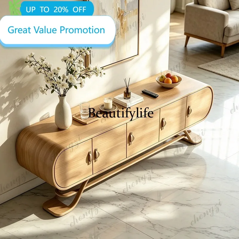 C178  Italian minimalist solid wood TV cabinet living room household locker medium antique storage low cabinet