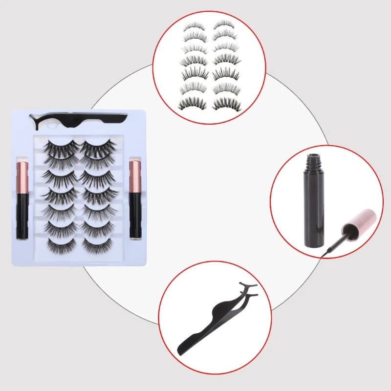 

Portable Makeup Tool 7 Pairs Eyeliner and Lashes 3D Reusable Lashes R3MF