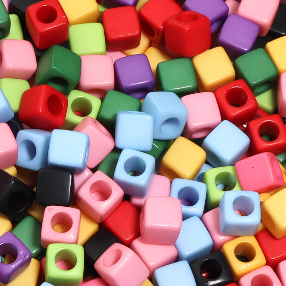 100Pcs Acrylic Square Beads Solid Color Cube Large Hole Loose Bead for Handmade Jewelry Beading DIY Bracelet Earrings Supplies