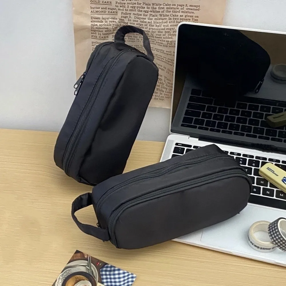 Black Korean Stationery Bag Desktop Storage Wine Red Multilayer Pencil Case Ins Style Cosmetics Card Pen