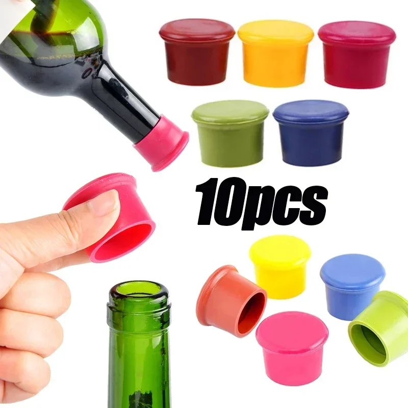 10pcs Silicone Wine Stopper Leak Free Wine Bottle Cap Fresh Keeping Sealers Beer Beverage Champagne Closures for Bar Kitchen