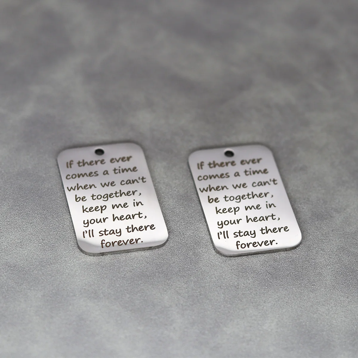 2pcs Laser Engraved Word If There Ever Comes A Time When We Can\'t Be Together Rectangle Stainless Steel Charm Pendants