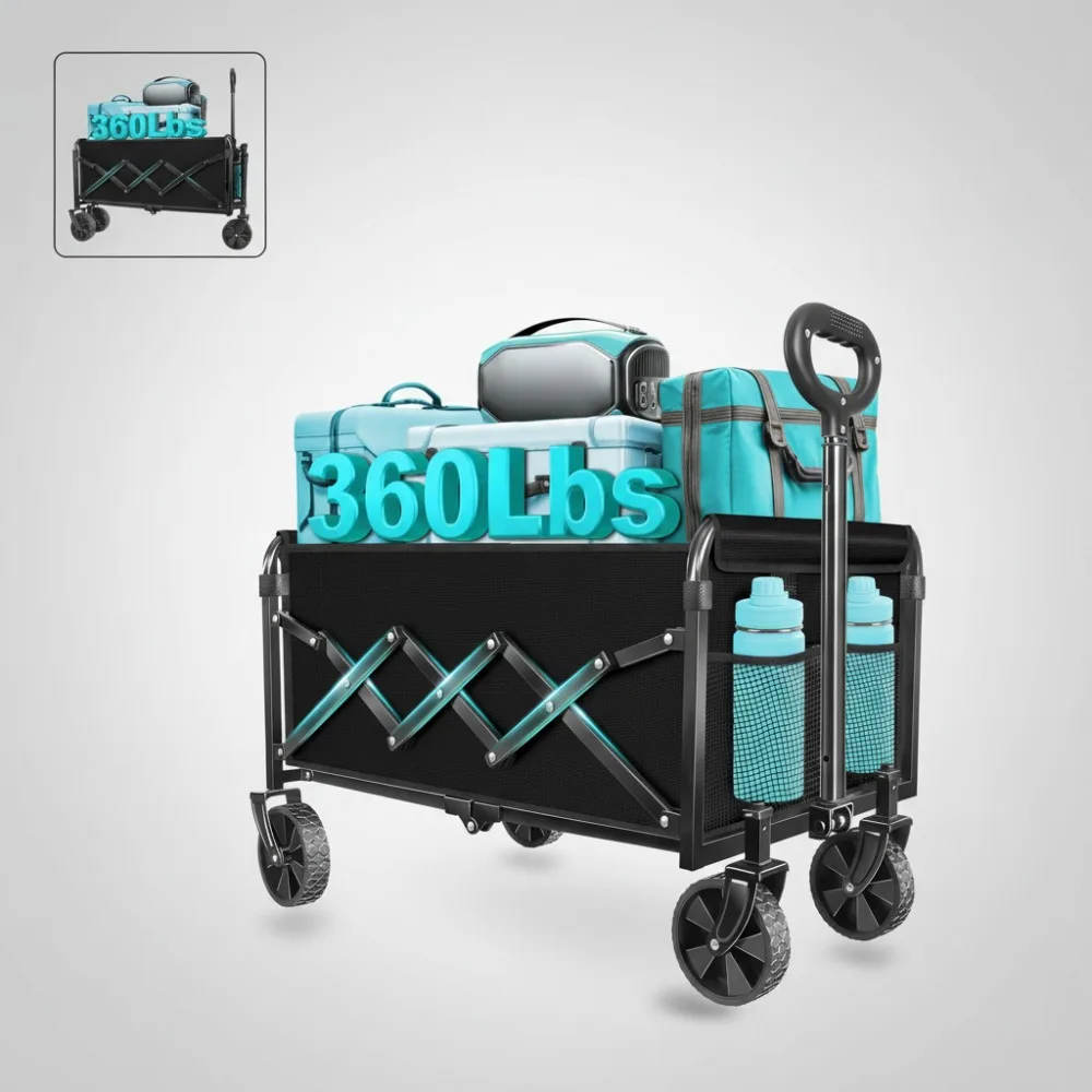 

Foldable Collapsible Wagon Cart with Wheels - 360lbs Capacity Portable Utility Hauler for Picnic, Groceries & Pets