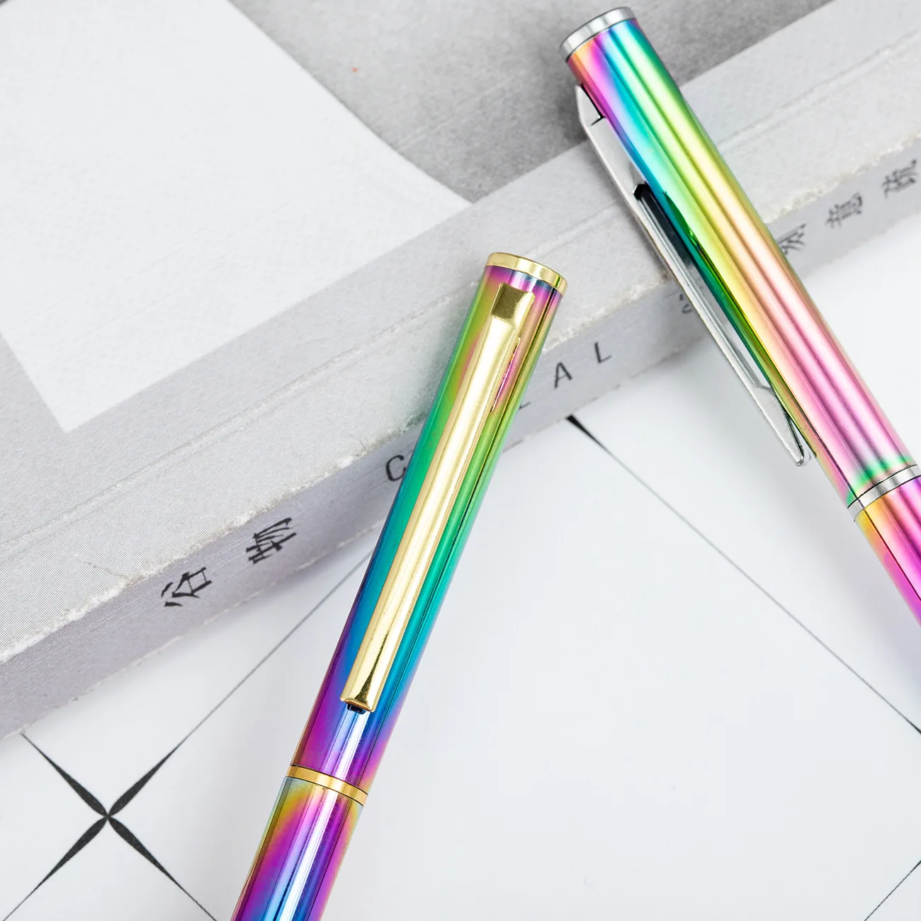 20PCS Customize Creative Touch Rainbow Gradient Metal Ball Pen Stationery Ballpoint Pen Automatic Refillable Ballpen