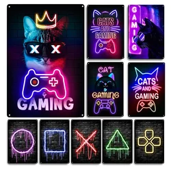 Gaming Cat Metal Sign Savage Gamer Vintage Tin Poster Game Zoon Retro Neon Gamer Room Decoration Shabby Plates Plaque Bar Cafe