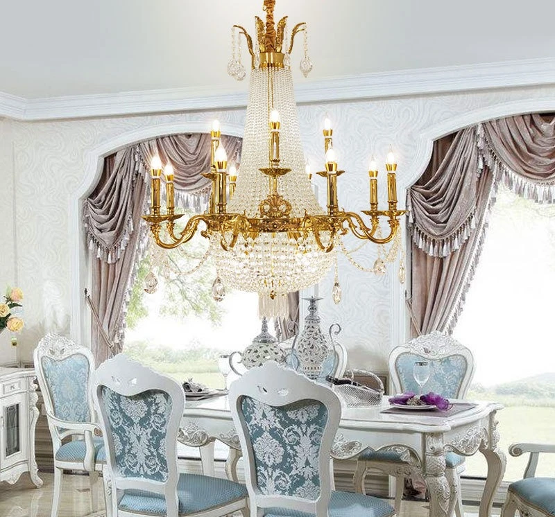 ثريا كريستال فرنسية مصنوعة بالكامل من النحاس على الطراز الأوروبي لغرفة المعيشة وغرفة الطعام