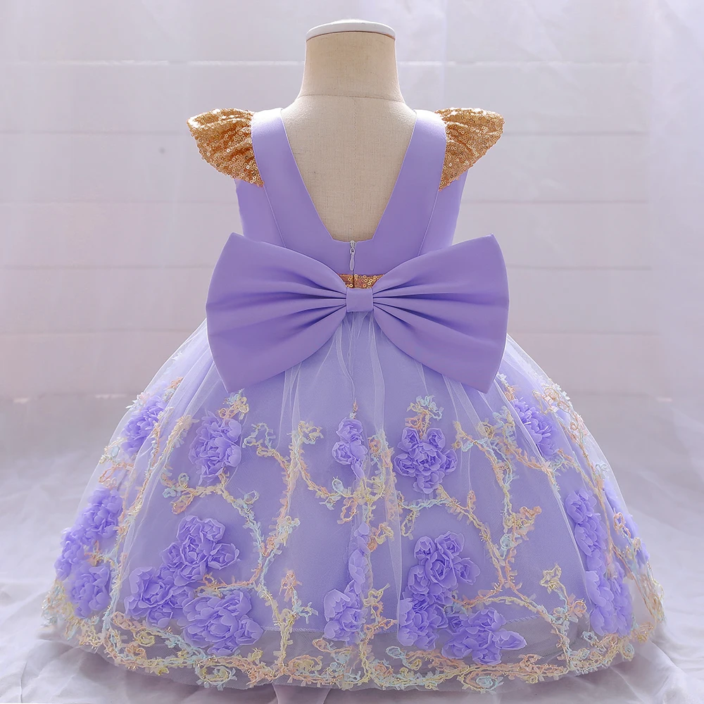 Elegant Baby Girls Floral Wedding Party Dress Lace Birthday Baptism Princess Gown For Toddler Girl Big Bow Daily Holiday Costume