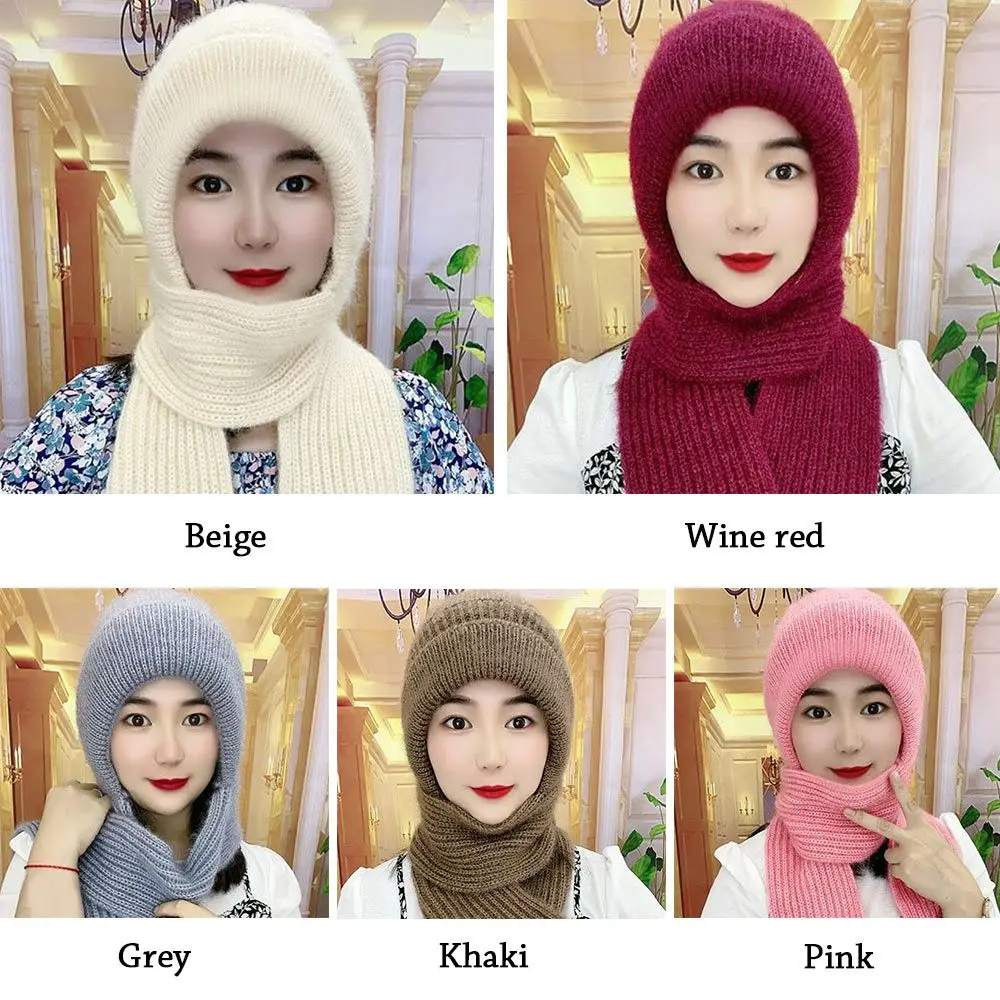 Winter Knitted Skullies Hat Scarf Set Cold Proof Ear Protection Scarf Warm Girls Beanies Cycling Windproof Ladies Outdoor Caps