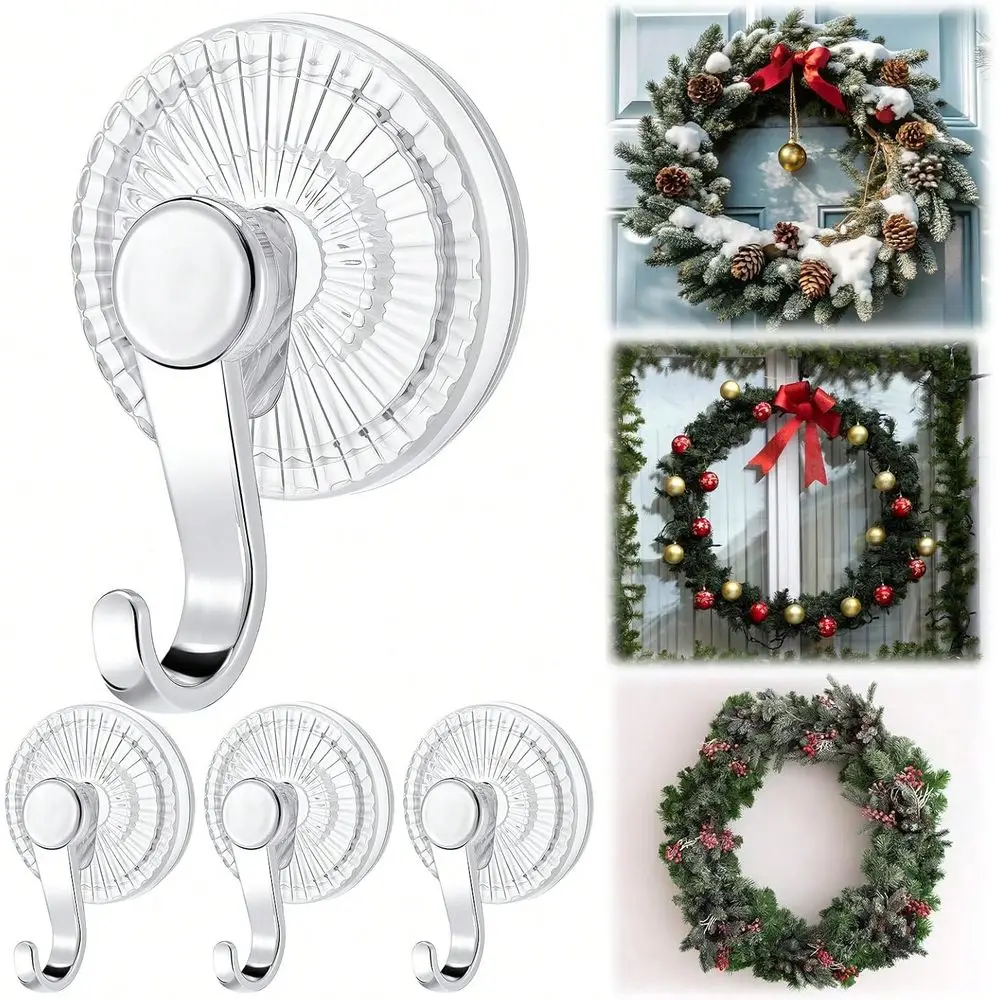 

Pack Heavy Duty Vacuum Wreath Hangers Clear Suction Cup Hooks For Glass Front Door Window Removable Reusable Wreath Holder For