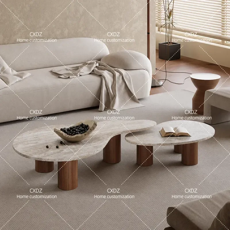 Minimalist Natural Yellow Cave Stone Coffee Table Oval Living Room Sofa Side Table Creative Furniture for Modern Home Decor