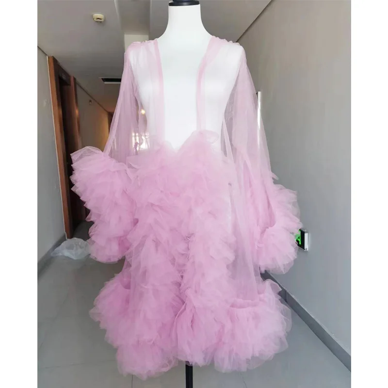 Bridal Tulle Robe Pohotoshoot Bath Maternity Marabou Robe Pink Color Maternity Photography Dresses