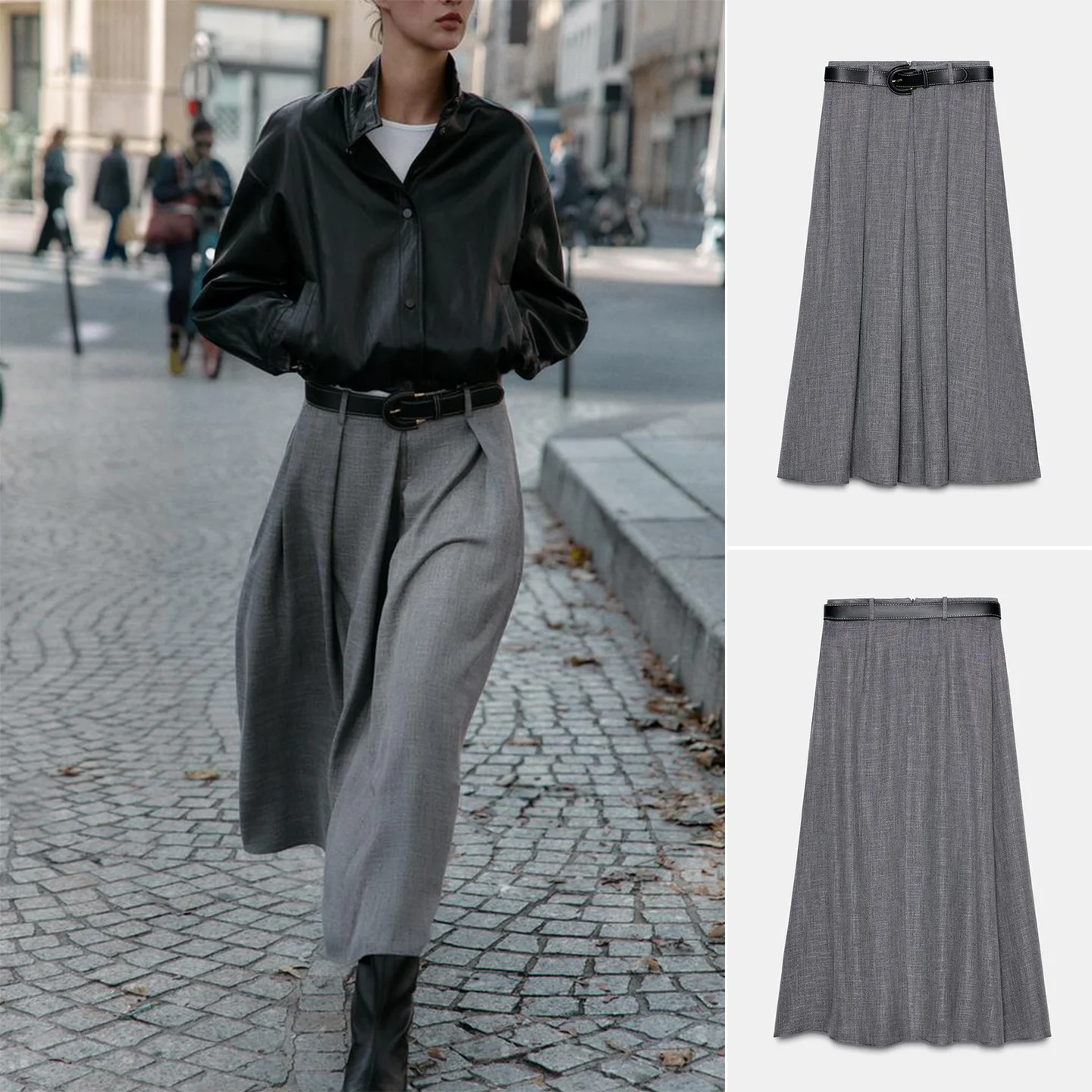 

Юбка-миди трапециевидной формы с высокой талией, женская повседневная плиссированная юбка, осень-зима, Новое поступление, французский Sle, свободный крой из полиэфирного волокна