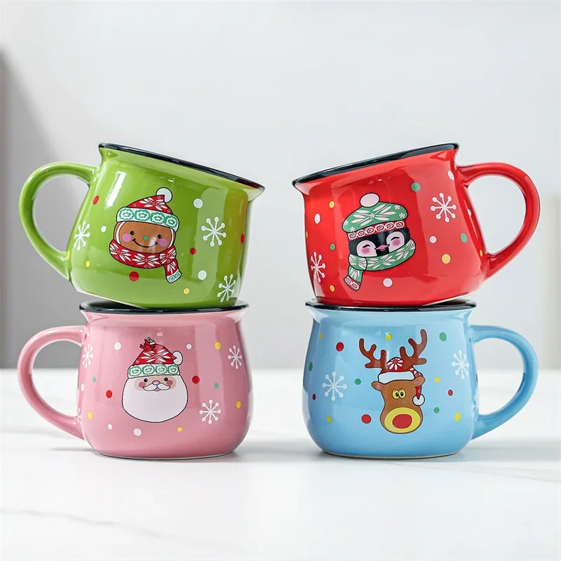 350MLChristmas Ceramic Mug Santa Elk Penguin Mousse Cup Ceramic Coffee Cup for Office Household Milk Coffee Tea Cups Xmas Gift