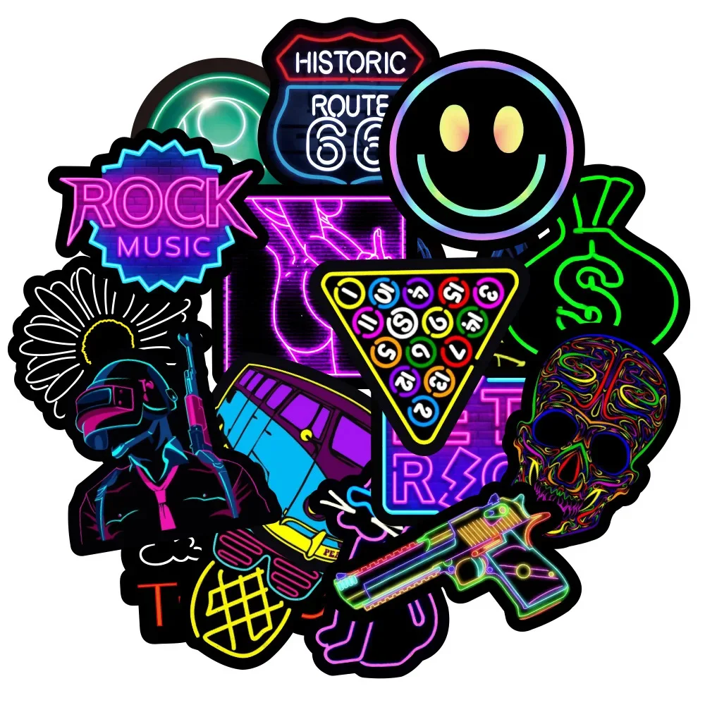 10/30/50PCS Cartoon Neon Sticker Series Creative Cool Graffiti Guitar Suitcase Laptop Helmet Skateboard DIY Decoration Wholesale