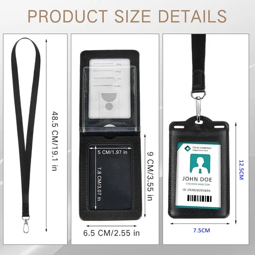 Imagen 2 del producto Carrete retráctil, mosquetón resistente, tarjeteros de cuero y ventana de identificación transparente para palancas de oficina, mensajeros de estudiantes y profesores
