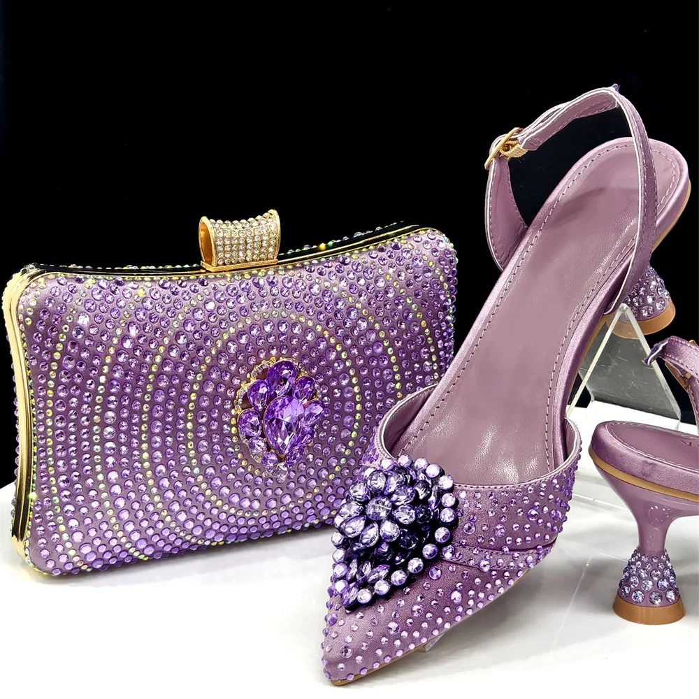2026 Newest Italian Style Rhinestone High Heels Shoes And Bag Set Fahion Elegant Ladies Shoes And Bag Set For Party Dress