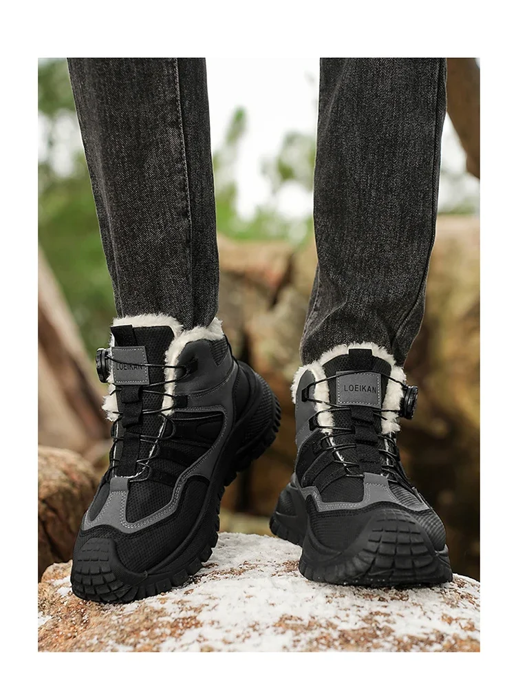 Herren Winter Warme High-Top-Stiefel Fleece-Gefütterte Schneeschuhe mit Drehverschluss Stoßfeste Schuhe mit Dicker Sohle – Detail 16
