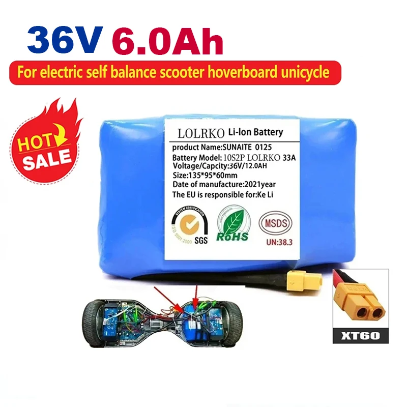 

36V Battery Pack 4.4/6/7Ah 6000mAh Rechargeable Lithium Ion Battery for Electric Self Balancing Scooter HoverBoard Unicycle