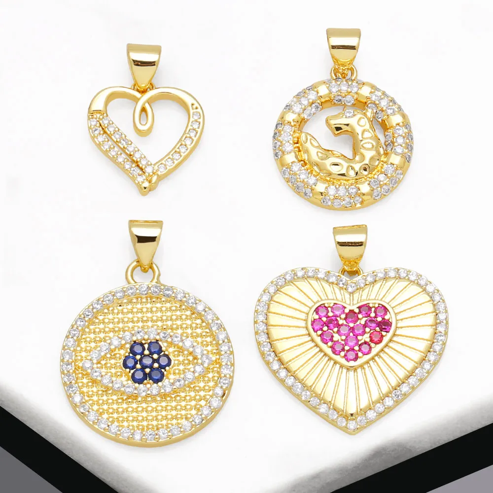 OCESRIO Trendy Fuchsia Crystal Heart Necklace Pendant Copper Gold Plated Blue Eye Jewelry Making Component Wholesale pdtb115