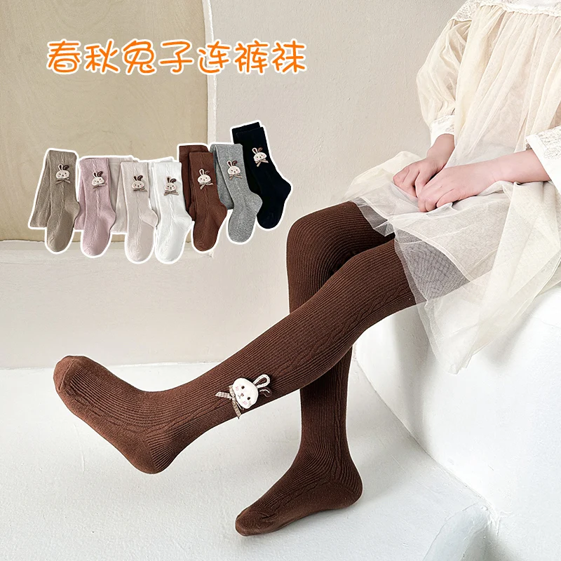 Cute Girls Anti Pilling Tights Decorated With Pretty Bow And Lovely Little Bunny Ornaments Soft Elastic Skin Friendly Pantyhose