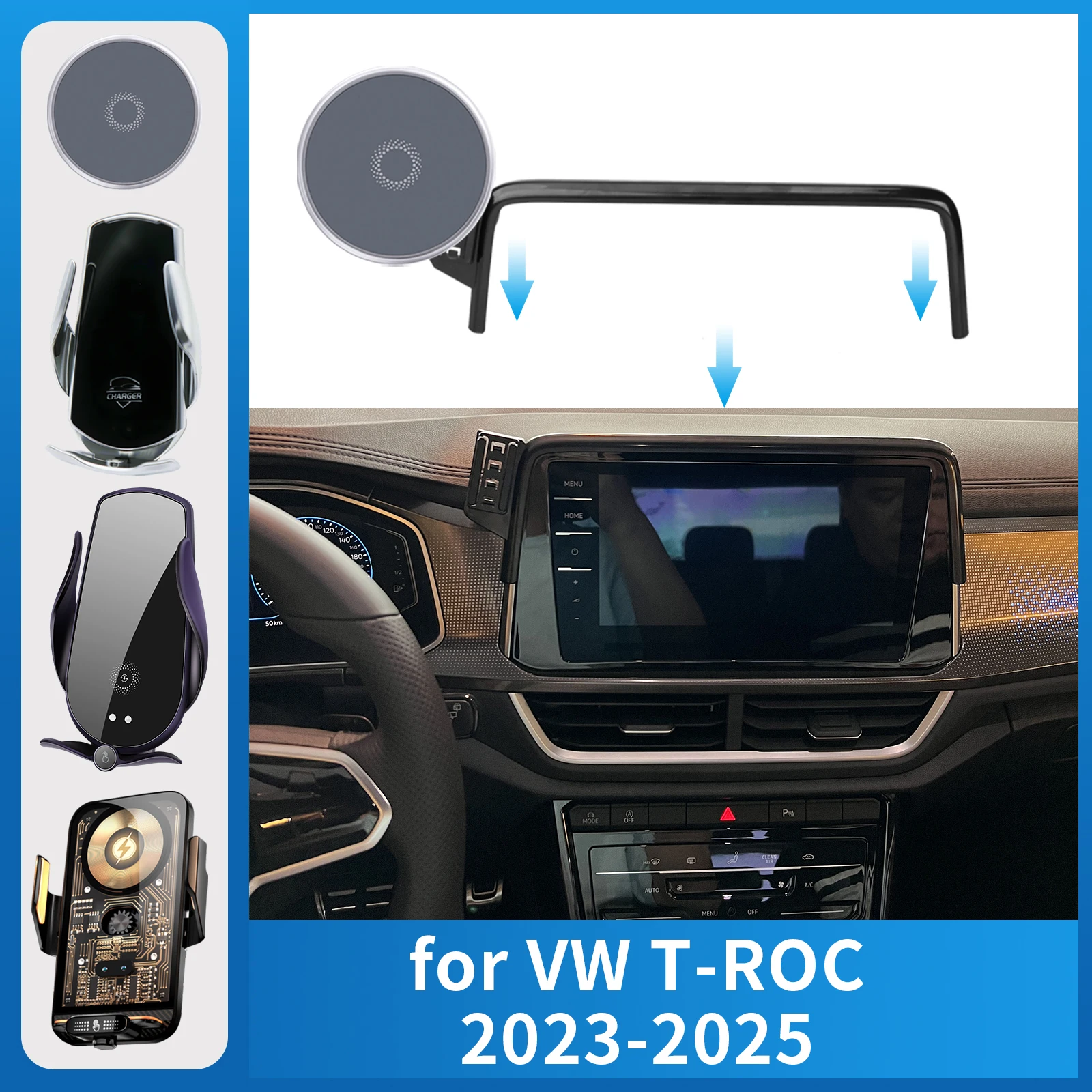 

for VW T-ROC 2023 2024 2025 Car Phone Holder Screen Fixed Navigation Bracket Base Wireless Charging